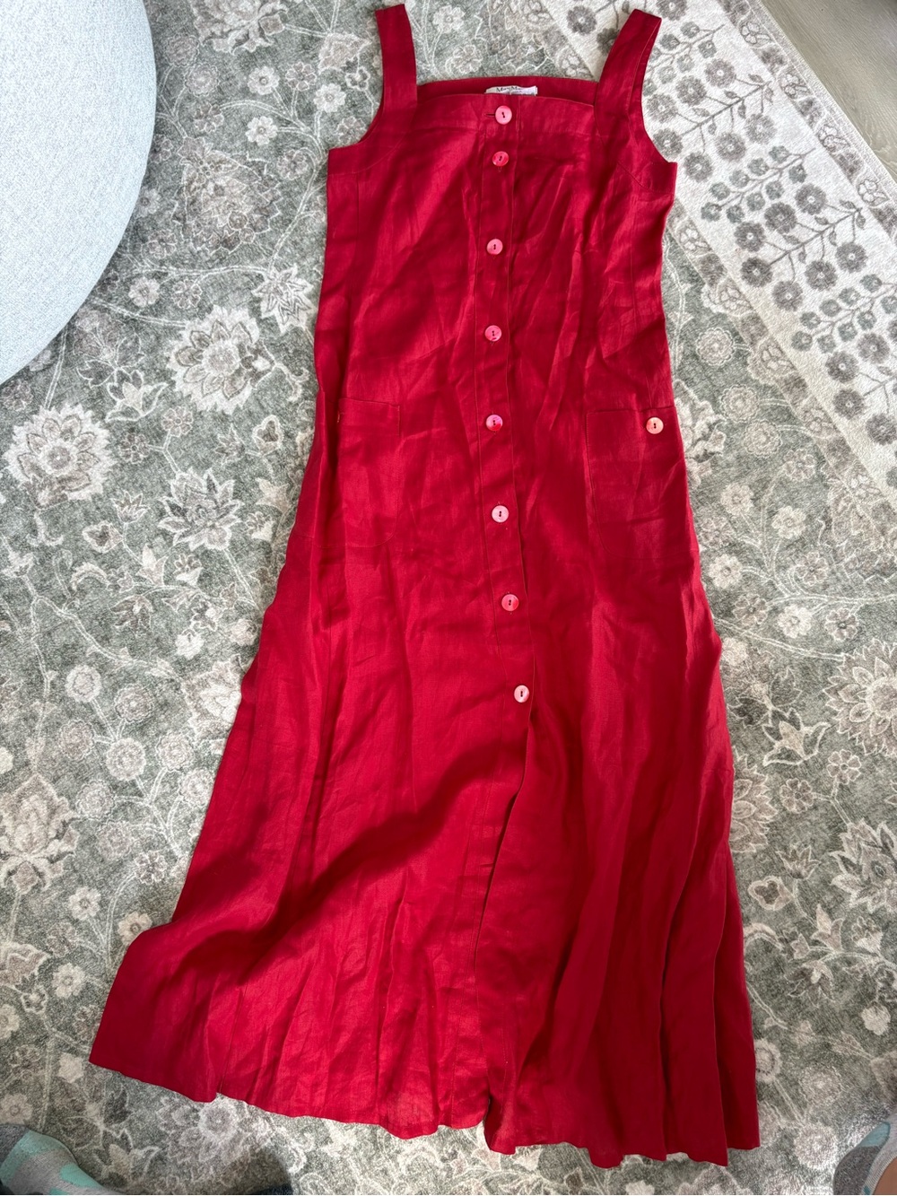 Vintage max mara Red Button-Front Linen Maxi Dress